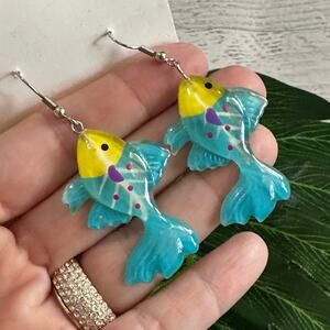 BOHO FREE BLUE Gold FISH EARRINGS